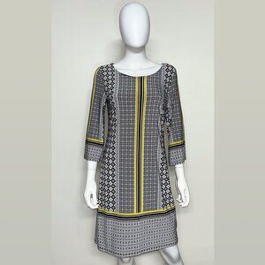 INC INTERNATIONAL COMCEPTS DRESS SIZE M BLACK & WHITE MIDI 3/4 SLEEVE STRETCH